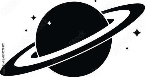 Saturn Silhouette, Planet Saturn with planetary ring vector, cosmos and planet black silhouette