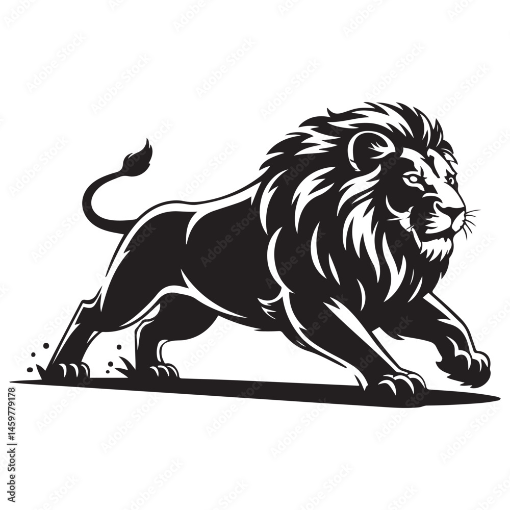 Fototapeta premium A aggresive lion running pose Vector Black silhouettes. with white background