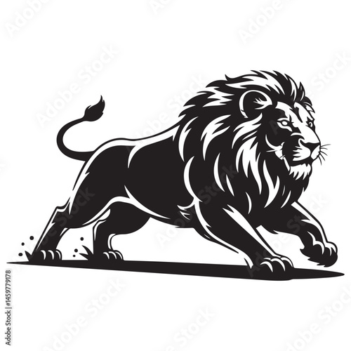A aggresive lion running pose Vector Black silhouettes. with white background