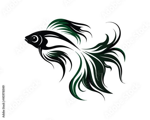 Abstract decorative fish silhouette, fantasy sea creature graphic on a white background