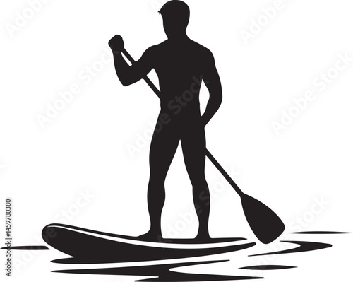 Silhouette Of A Man Stand Up Paddleboarding In Water Sport Activity