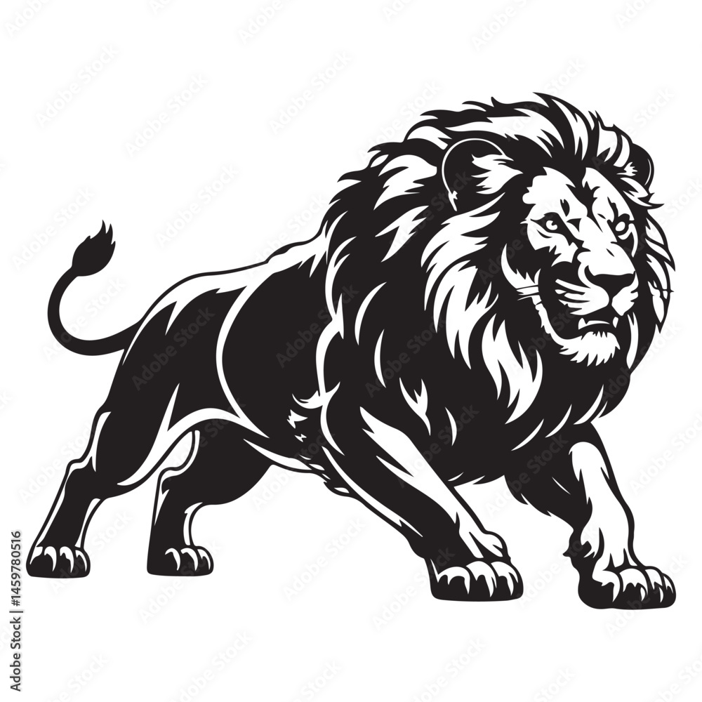 A aggresive lion running pose Vector Black silhouettes. with white background