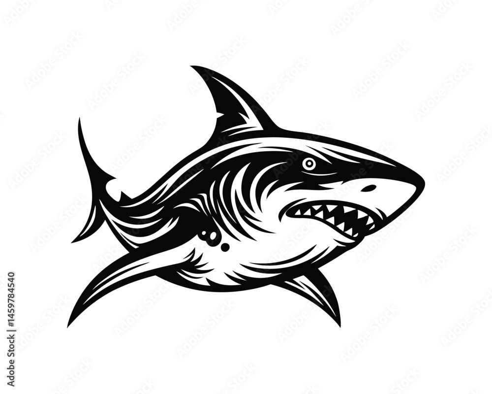 Obraz premium Fierce shark tribal tattoo design aggressive mascot vector art on a white background