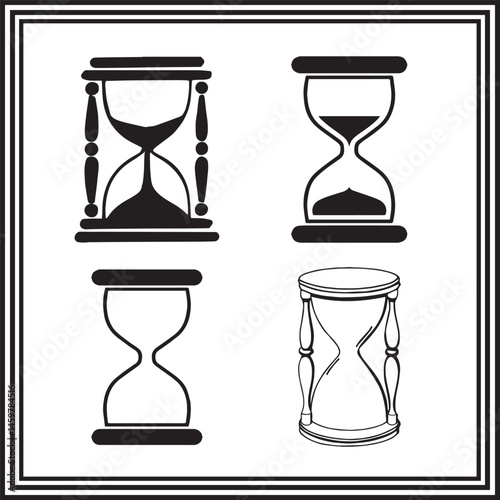 Hourglass Vector Icon Set – 4 Time Sand Timer Silhouettes in Vintage & Modern Styles – Time Passing Symbols for Design & Illustration