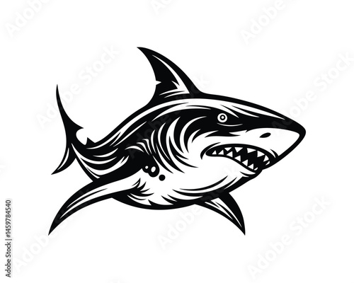 Fierce shark tribal tattoo design aggressive mascot vector art on a white background