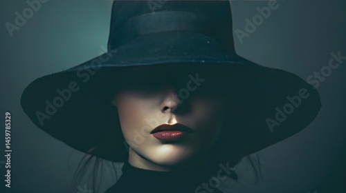A woman wearing a black hat and a red lipstick looking at the camera
