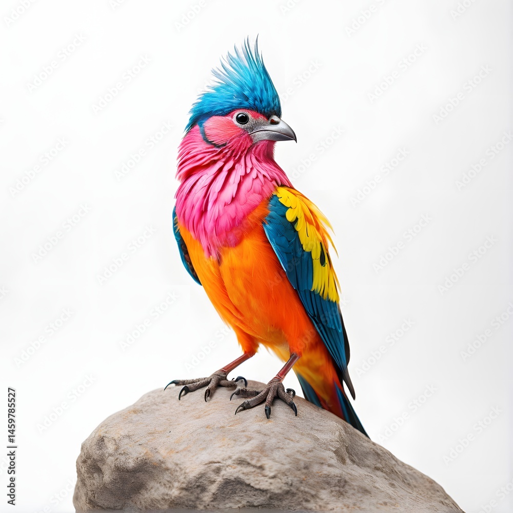 Fototapeta premium Brightly Colored Bird Perched on Stone with Vibrant Plumage