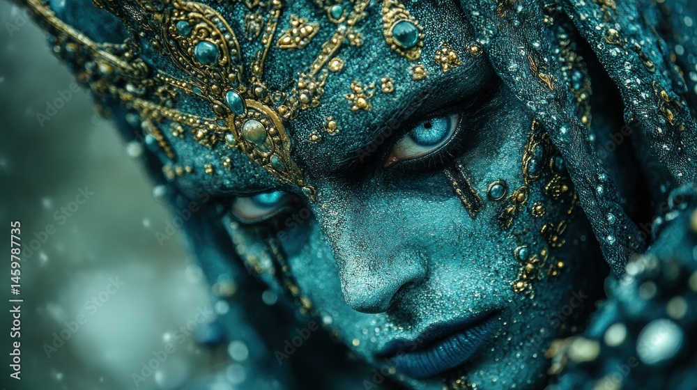 Fototapeta premium Enigmatic Teal Goddess: A Fantasy Portrait