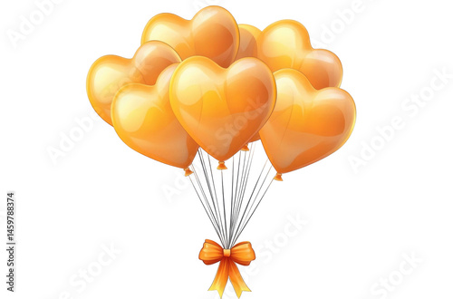 Bunch Of Orange Heart Shaped Balloons With  isolated on a transparent background