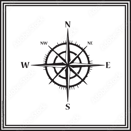 Decorative compass rose vector – ornate nautical windrose icon with cardinal directions, radial spikes, and vintage style for maps, marine navigation, travel, and exploration design