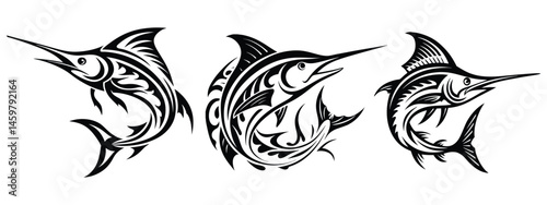 Dynamic swordfish illustration, ocean game fish graphic design on a white background