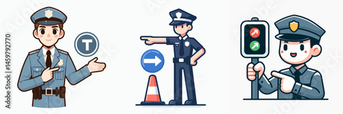 male police officer giving traffic directions vector flat design style