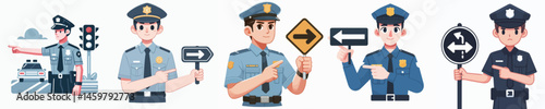 male police officer giving traffic directions vector flat design style