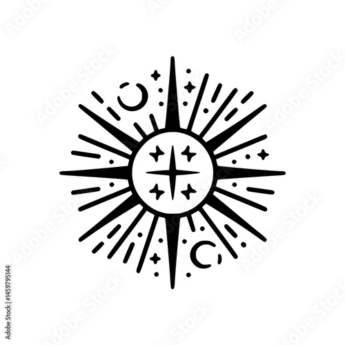 Celestial Compass Rose Illustration: Minimalist Cosmic Design