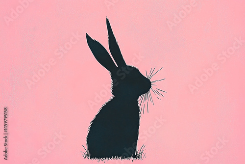 Silhouette of rabbit against soft pink background, capturing whimsical and playful essence