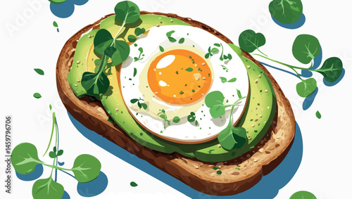 Avocado toast vector in summer flat illustration style