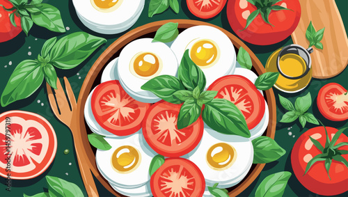 Caprese salad vector with summer ingredients flat style