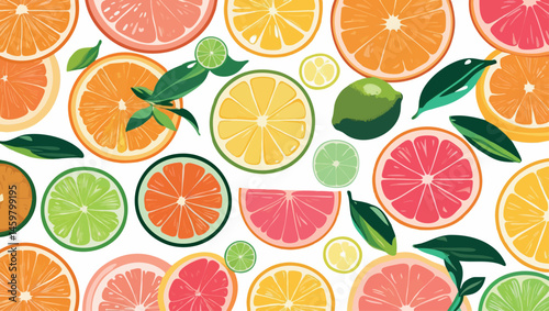 Colorful citrus fruit slice set vector summer flat style
