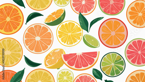 Colorful citrus fruit slice set vector summer flat style
