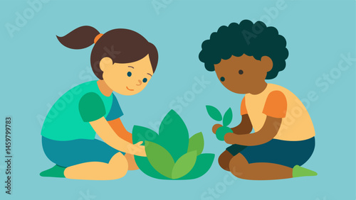 Nature Art Children sitting on the ground creating leaf rubbings or painting rocks demonstrating creativity inspired by nature rather than consumerism.