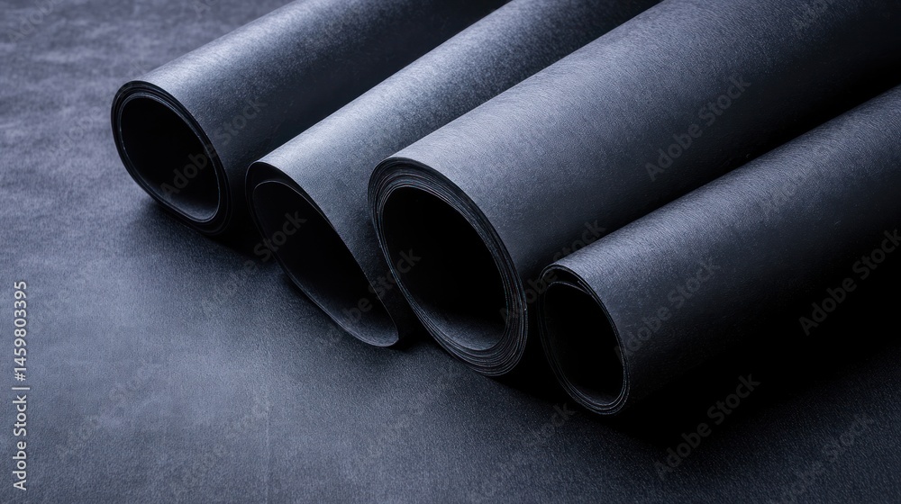 Fototapeta premium Rolled black material sheets texture closeup