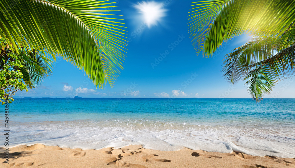 Obraz premium summer banner illustration tropical beach with leaves and great copy space for summer