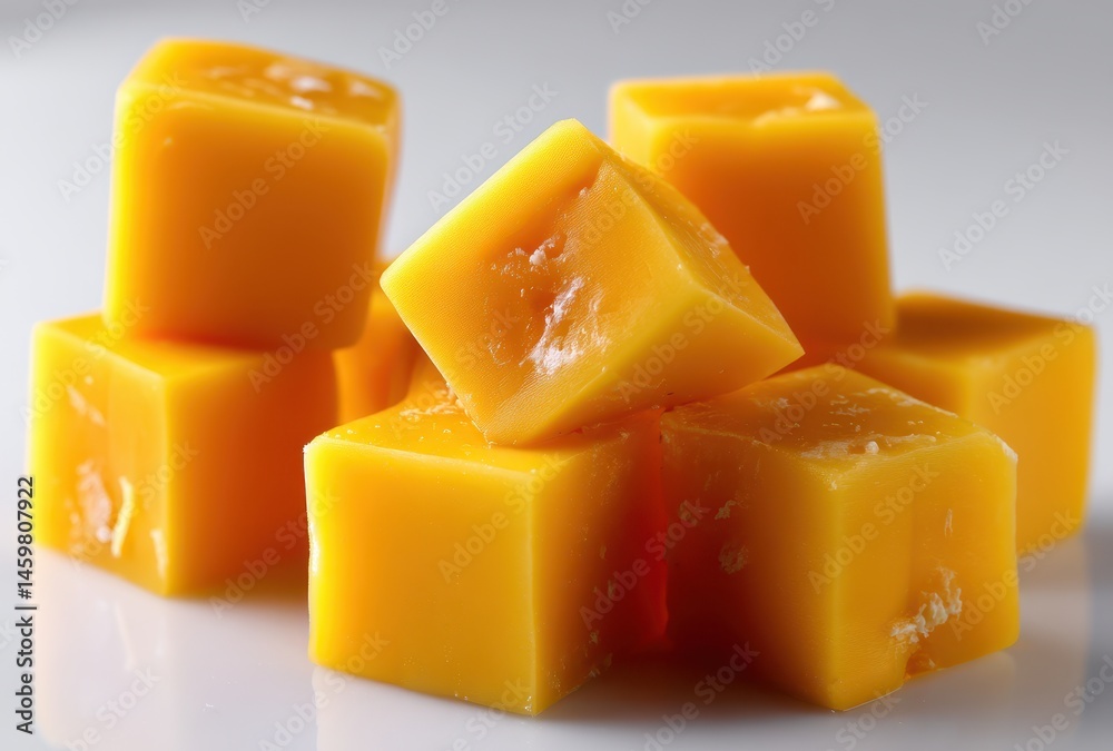 Fresh Yellow Cheese Cubes Stacked in a Dynamic Arrangement on a Smooth White Surface Perfect for Culinary and Food Photography Projects Fresh Yellow Cheese Cubes Stacked in a Dynamic Arrangement on a Smooth White Surface Perfect for Culinary and Food Photography Projects