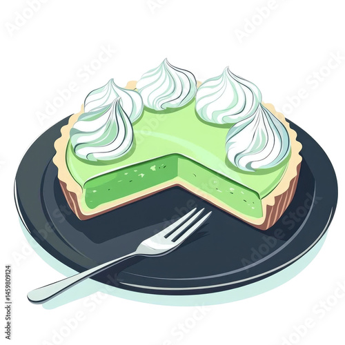 Green Pumpkin Pie With Meringue Cut  isolated on a transparent background