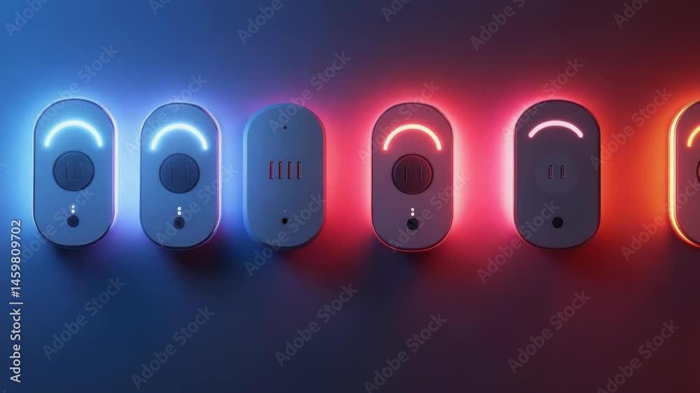 Four different colored lights on a wall, a simple yet visually appealing design