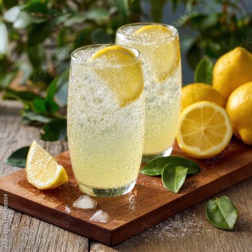 A refreshing lemonade spritzer with effervescent bubbles