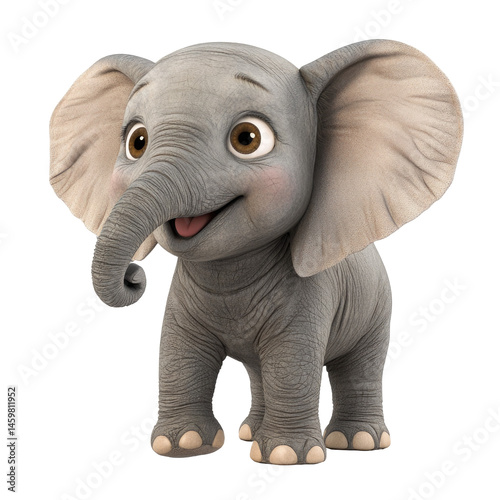 Cartoon Elephant With Exaggerated Cute  isolated on a transparent background