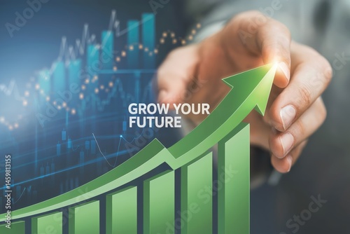 Businessman touching to glowing increasing arrow for business profit and investment growth concept and progress in the financial 