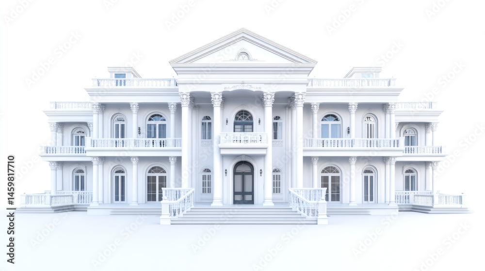 Obraz premium Grand White Mansion Architectural Design Rendering