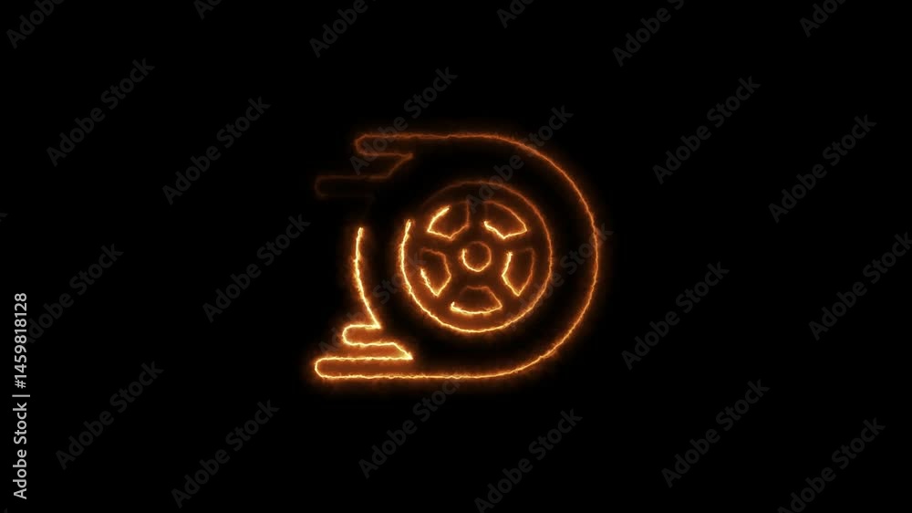 Neon tire and wheel icon animation.Car wheel icon concept. Neon tire and wheel icon animation.Car wheel icon concept.