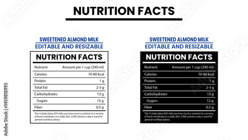 SWEETENED ALMOND MILK NUTRITION FACTS