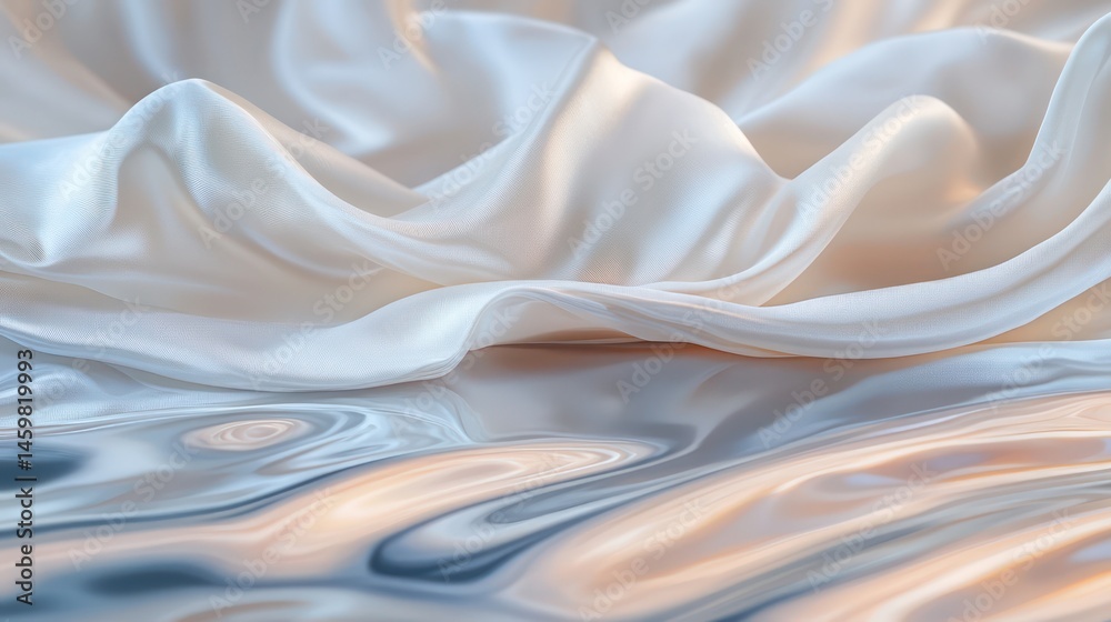 Obraz premium A delicate pearl-white silk fabric softly draped over a polished surface