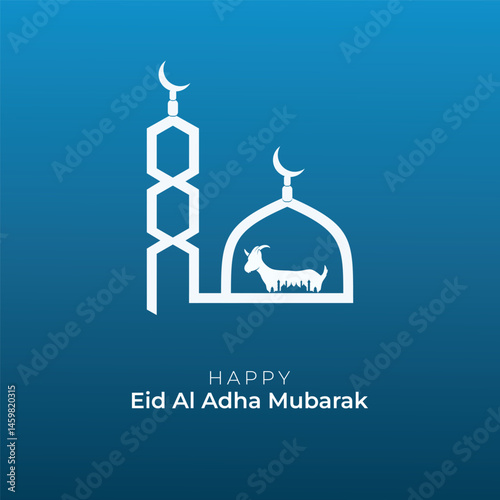 Eid Adha Mubarak Greeting Islamic Illustration Background Vector Design With Arabic calligraphy, door, and Goat for Card, wallpaper, banner, cover.