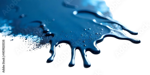 The blue paint spread out on the white background. PNG