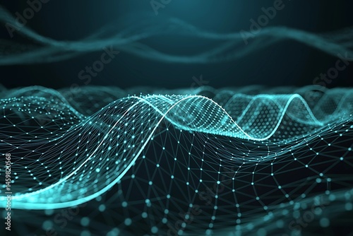 Abstract Digital Waveform Mesh with Glowing Network Grid Lines