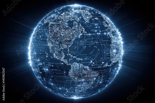 Wallpaper Mural A glowing digital globe with circuit patterns represents global connectivity and technology. Torontodigital.ca