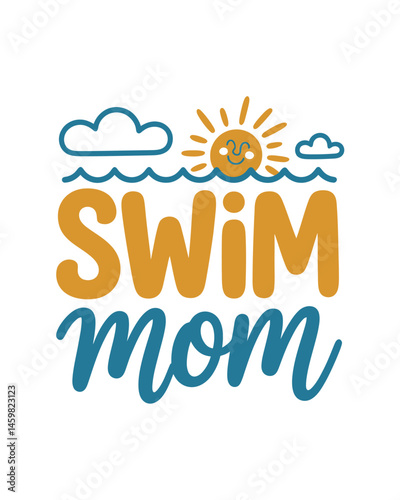 Swim Mom Cute Sun and Water T-Shirt Design