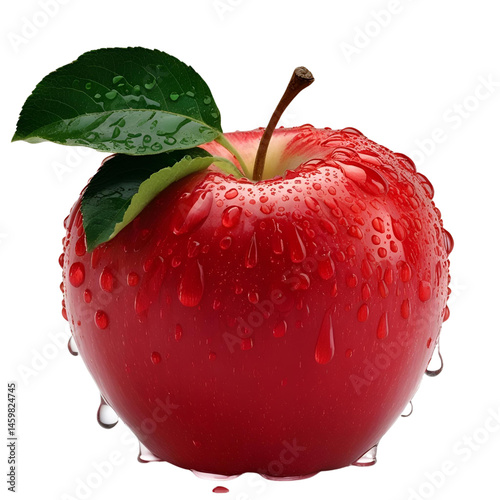 red apple with drops of water isolated