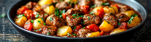 Hearty Homemade Stew with Beef and Potatoes.