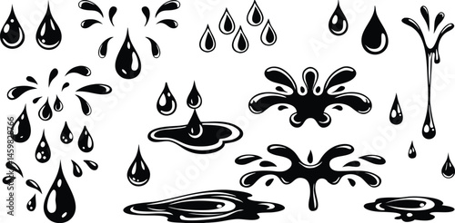  Black Silhouette Water Drops and Splashes Set Collection 