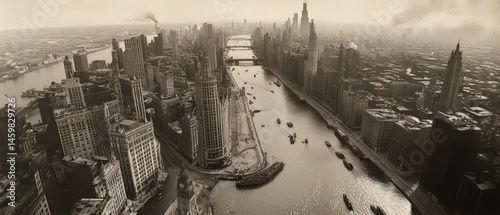 Vintage Aerial View of Chicago's Magnificent Mile and River