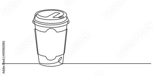 Coffee to go continuous line vector illustration, Paper cup of hot coffee in one Continuous line drawing. Concept of drink to go in line art style. Editable stroke. Vector illustration, Minimal design