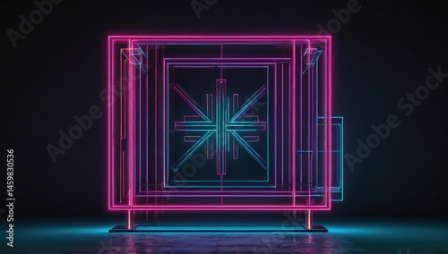 Neon graphic symbol, geometric design, plain background, the icon of the lifestyle brand clear straight lines