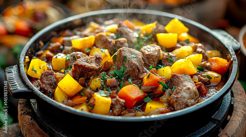 Traditional Comfort Meal in Rustic Setting