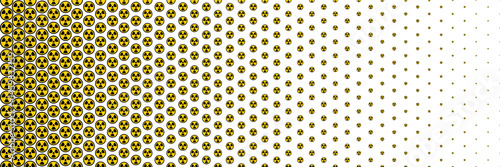 horizontal halftone of black and yellow radioactive sign on white for pattern and background.