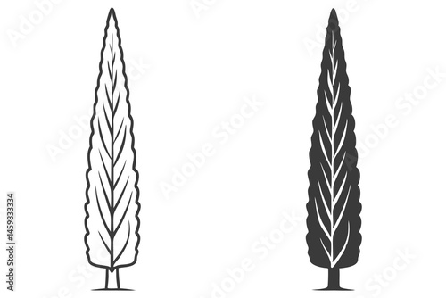 showing two variations of cypress tree line art isolated on white background